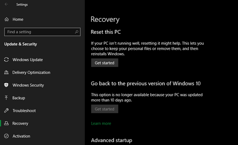 Сброс Windows 10