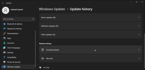 Удаление обновлений в Windows 11