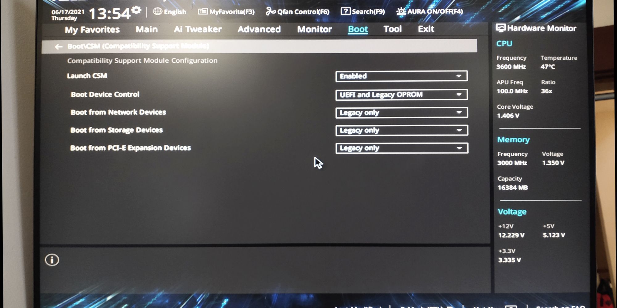 Настройка CSM в BIOS