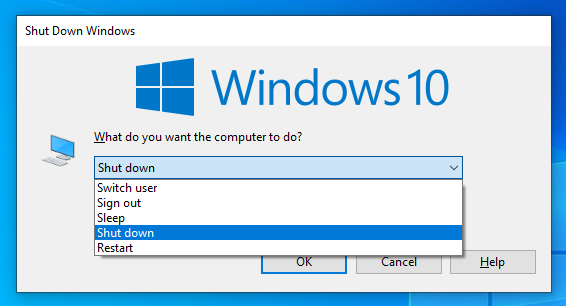 Классическое окно выключения Windows Alt+F4