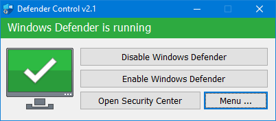 Статус Защитник Windows работает