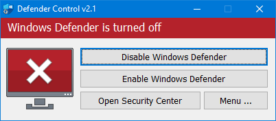 Статус Защитник Windows отключен