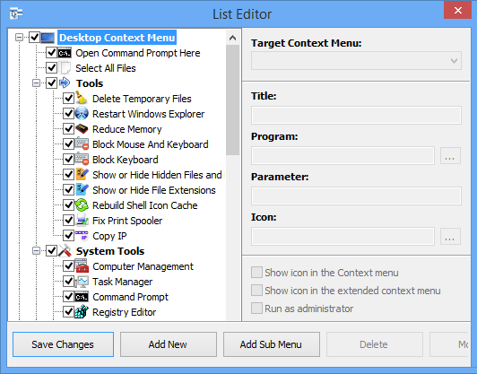 List Editor Easy Context Menu: drag&drop программы в правый клик