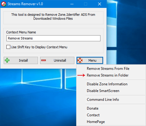 Массовое снятие блокировки с папки и подпапок Streams Remover