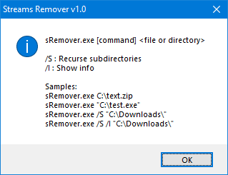 Поддержка командной строки и параметры Streams Remover